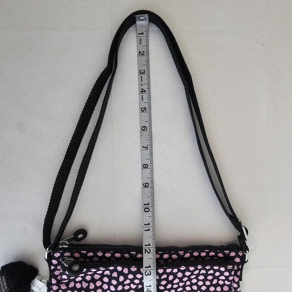 NWT Kipling Mikaela Nylon Crossbody Bag Pink & Black Dot Print w/ Monkey - Picture 13 of 14